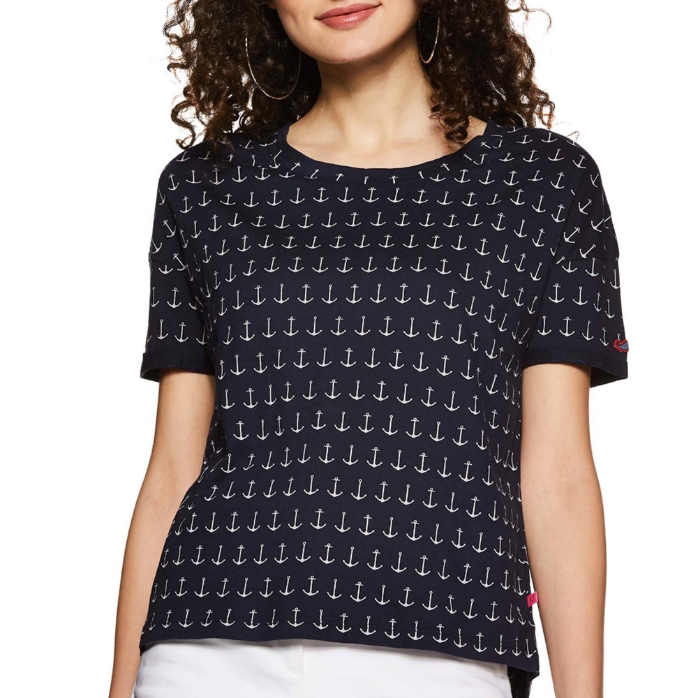 ZARA size MEDIUM Navy with White Anchors Nautical Tee NEW ⚓️